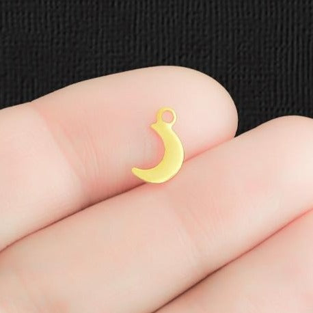 20 Crescent Moon Gold Stainless Steel Charms 2 Sided - SSP437