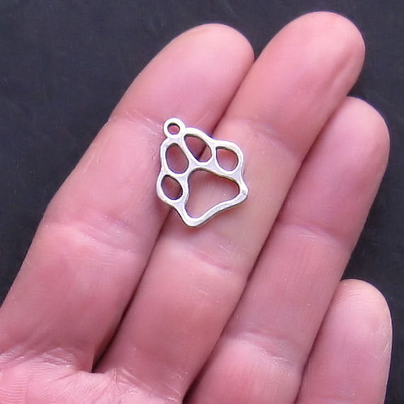 BULK 50 Dog Paw Antique Silver Charms 2 Sided - SC355