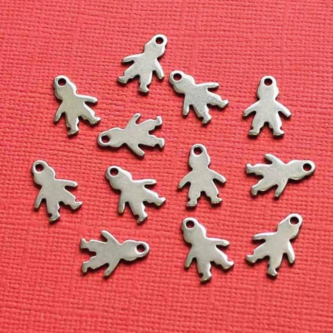 SALE 10 Child Silver Tone Stainless Steel Charms 2 Sided - MT193