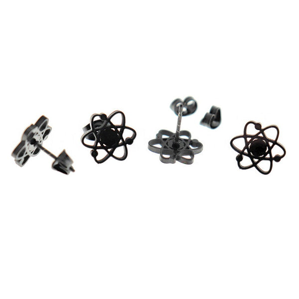 Boucles d'oreilles en acier inoxydable noir Gunmetal - Clous d'atome de chimie - 11mm - 2 pièces 1 paire - ER587