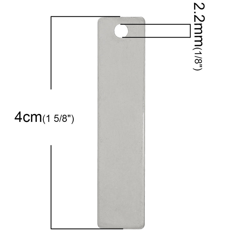 Rectangle Stamping Blanks - Stainless Steel - 40mm x 9mm - 10 Tags - MT223
