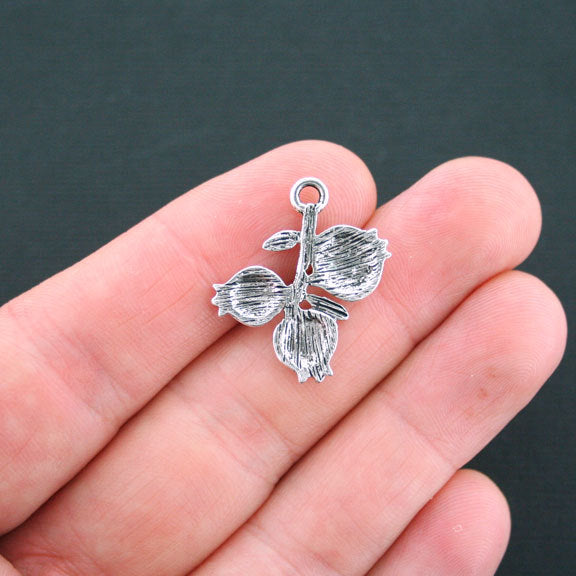 5 Flower Antique Silver Tone Charms - SC4185