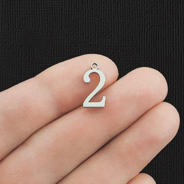 8 Number 2 Stainless Steel Charms - SSP290