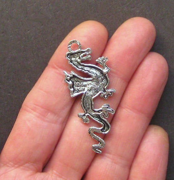 3 Dragon Antique Silver Tone Charms - SC1397