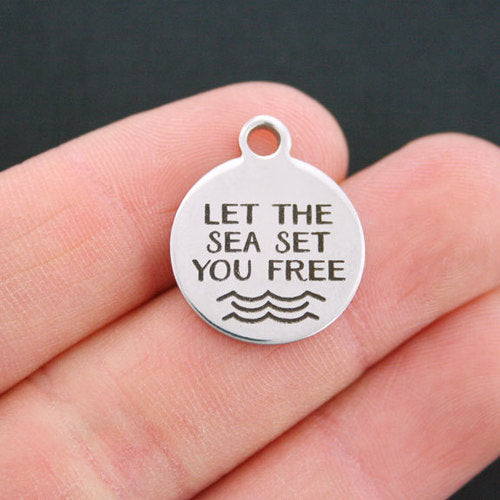 Beach Stainless Steel Charms - Let The Sea Set You Free - BFS001-0504
