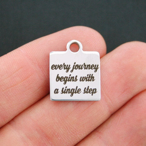 Motivational Stainless Steel Charms - Every journey begins with a single step - BFS013-0524