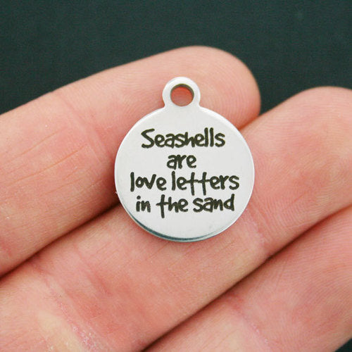 Beach Stainless Steel Charms - Seashells are love letters in the sand - BFS001-0578
