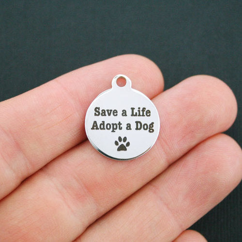 Breloques en acier inoxydable Save a Life - Adoptez un chien - BFS001-0625