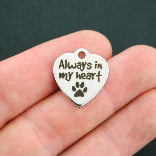 Pet Memorial Stainless Steel Charms - Always in my heart - BFS011-0656