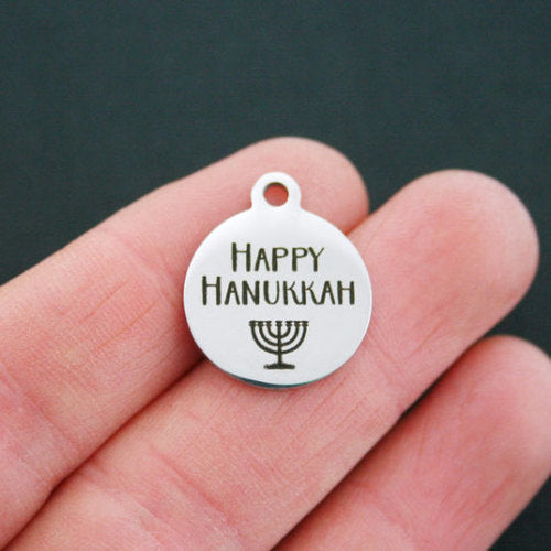 Happy Hanukkah Stainless Steel Charms - BFS001-0731