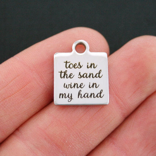 Beach Stainless Steel Charms - Toes in the sand, wine in my hand - BFS013-0764