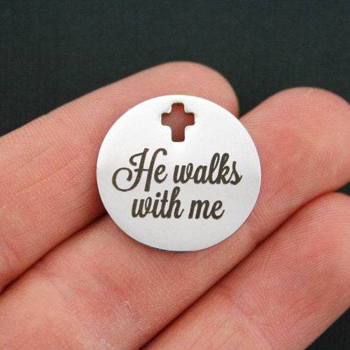 He Walks With Me Stainless Steel Cross Charms - BFS023-0800