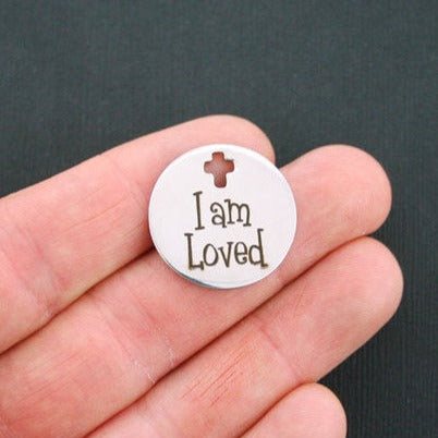 I Am Loved Stainless Steel Cross Charms - BFS023-0802