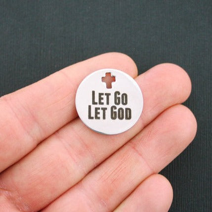 Let Go Stainless Steel Cross Charms - Let God - BFS023-0808
