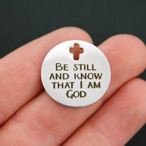 God Stainless Steel Cross Charms - Be still and know that I am God - BFS023-0810