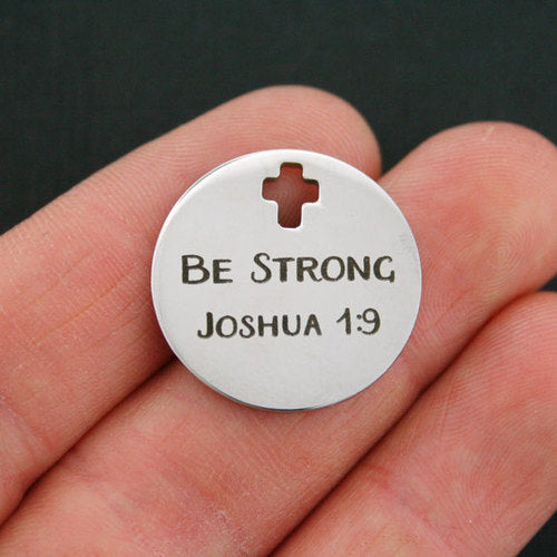 Joshua 1:9 Stainless Steel Cross Charms - Be Strong - BFS023-0811