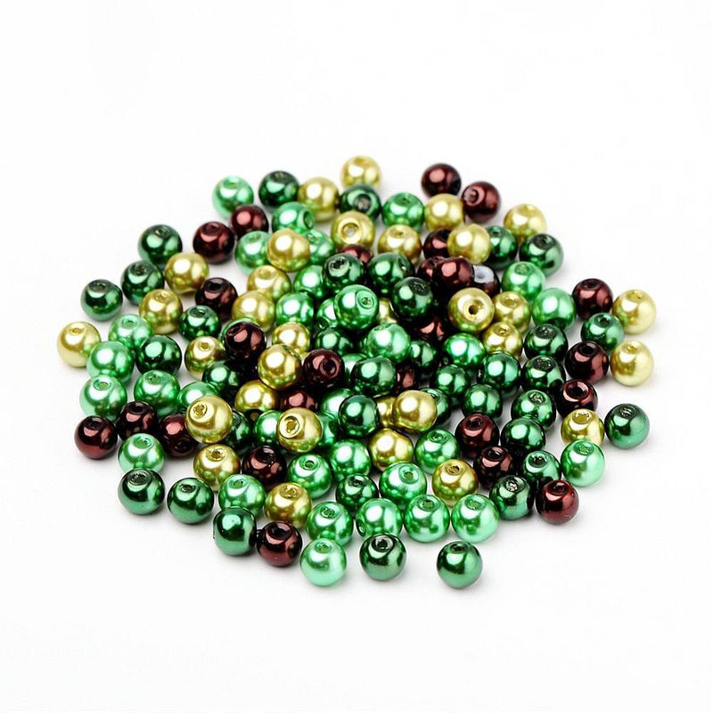 Perles de verre rondes 4 mm - Tons de terre nacrés assortis - 200 perles - BD1471