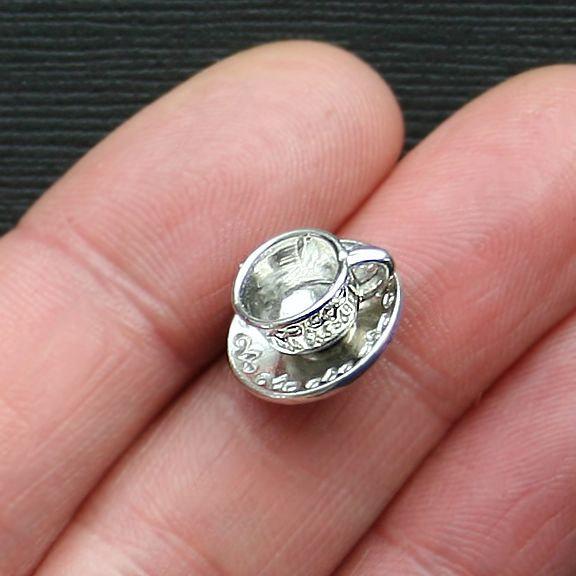 BULK 25 Cup and Saucer Antique Silver Tone Charms 3D - SC2824