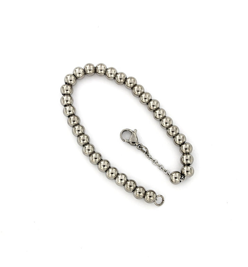 Bracelet Chaîne Câble Acier Inoxydable Avec Perles Intercalaires 7.75"- 2.2mm - 5 Bracelets - N094