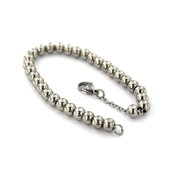 Stainless Steel Cable Chain Bracelet With Spacer Beads 7.75"- 2.2mm - 5 Bracelets - N094