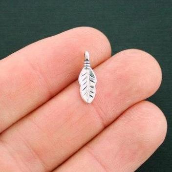 BULK 50 Feather Antique Silver Tone Charms 2 Sided - SC6164