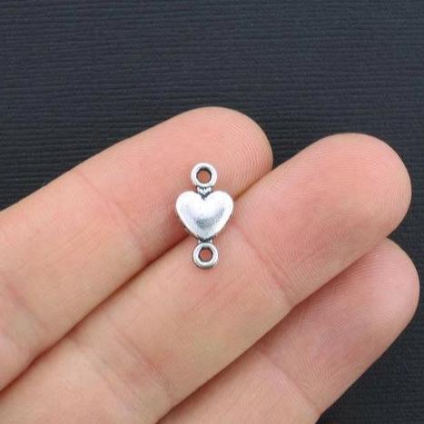 BULK 50 Heart Connector Antique Silver Tone Charms 2 Sided - SC2869