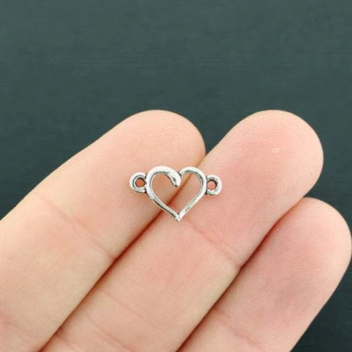 BULK 50 Heart Connector Antique Silver Tone Charms 2 Sided - SC933