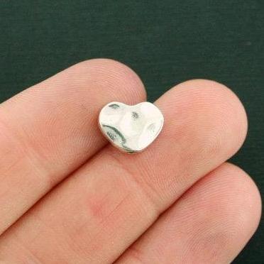Heart Spacer Beads 9mm x 12mm x 3mm - Silver Tone - 50 Beads - SC7569