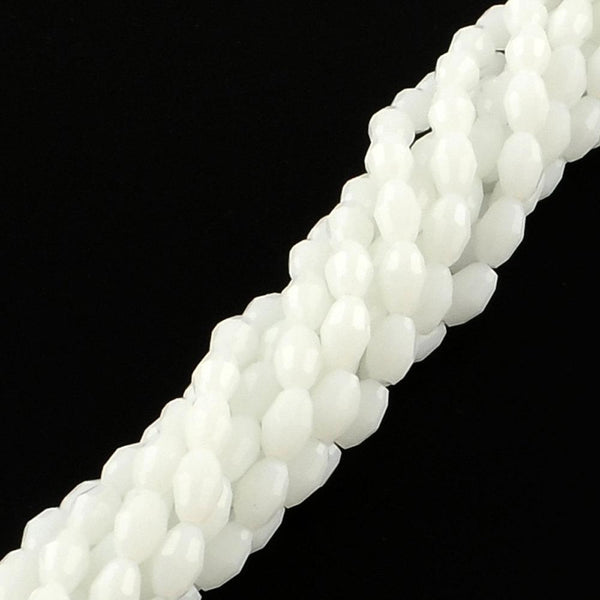Perles de Verre à Facettes 6mm x 4mm - Blanc d'Hiver - 1 Rang 72 Perles - BD1057