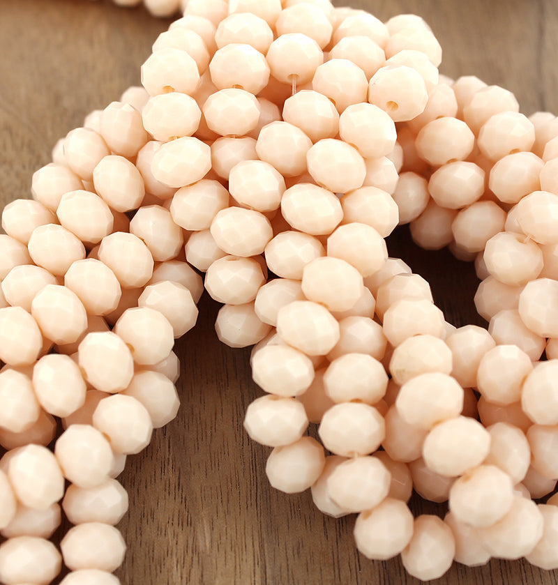 Faceted Glass Beads 8mm x 6mm - Beige - 1 Strand 67 Beads - BD1659