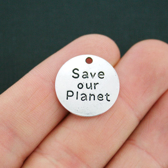 6 Save our Planet Antique Silver Tone Charms 2 faces - SC3509