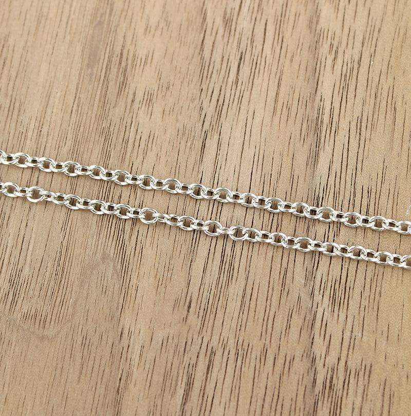 Antique Silver Tone Cable Chain Necklace 20" - 2mm - 1 Necklace - N488