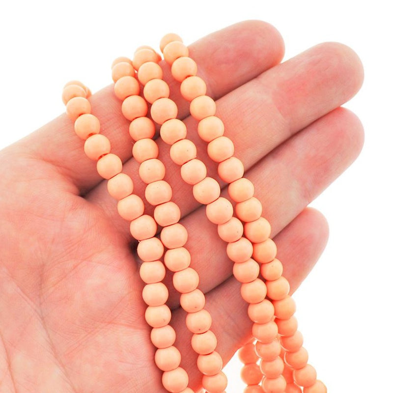 Round Glass Beads 6mm - Coral - 1 Strand 145 Beads - BD2284