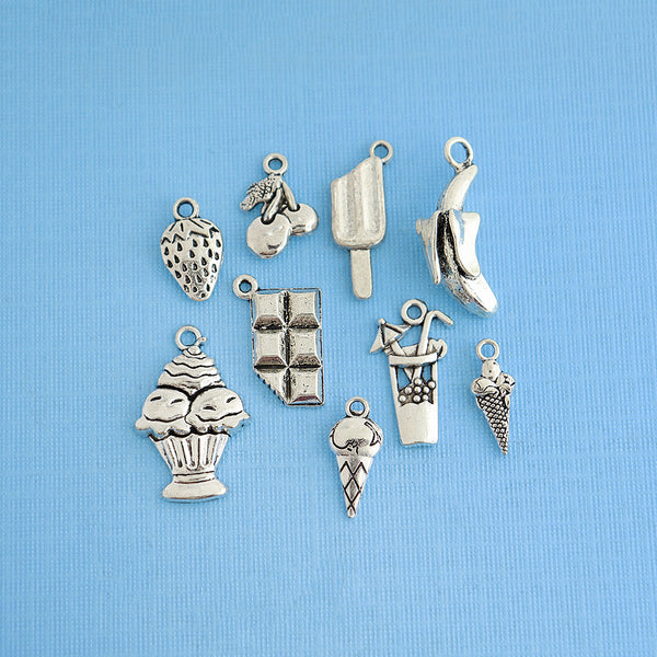 Ice Cream Shoppe Charm Collection Ton argent antique 9 breloques différentes - COL067