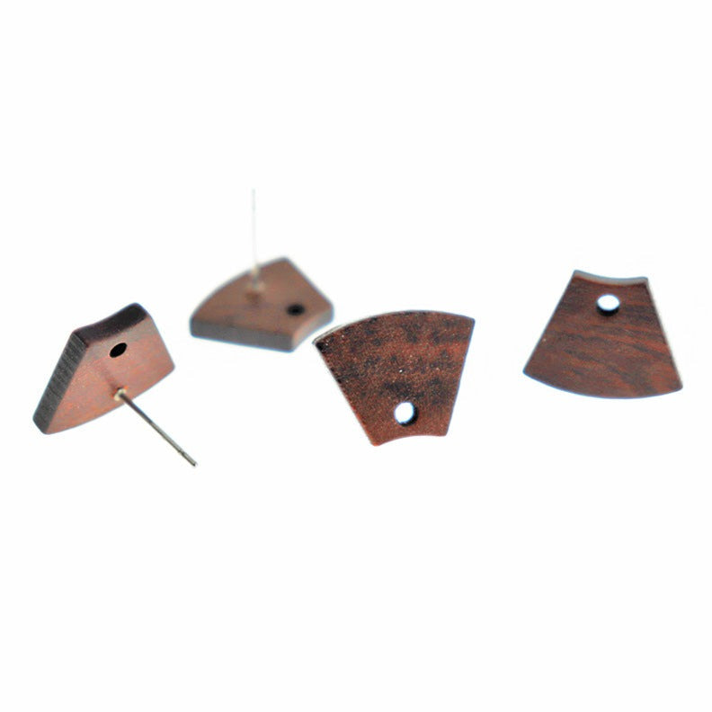 Wood Stainless Steel Earrings - Trapezoid Studs - 15.5mm x 12mm - 2 Pieces 1 Pair - ER575