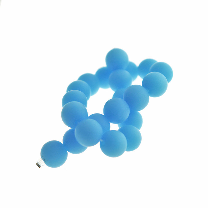 Round Cultured Sea Glass Beads 10mm - Sky Blue - 1 Strand 19 Beads - U251