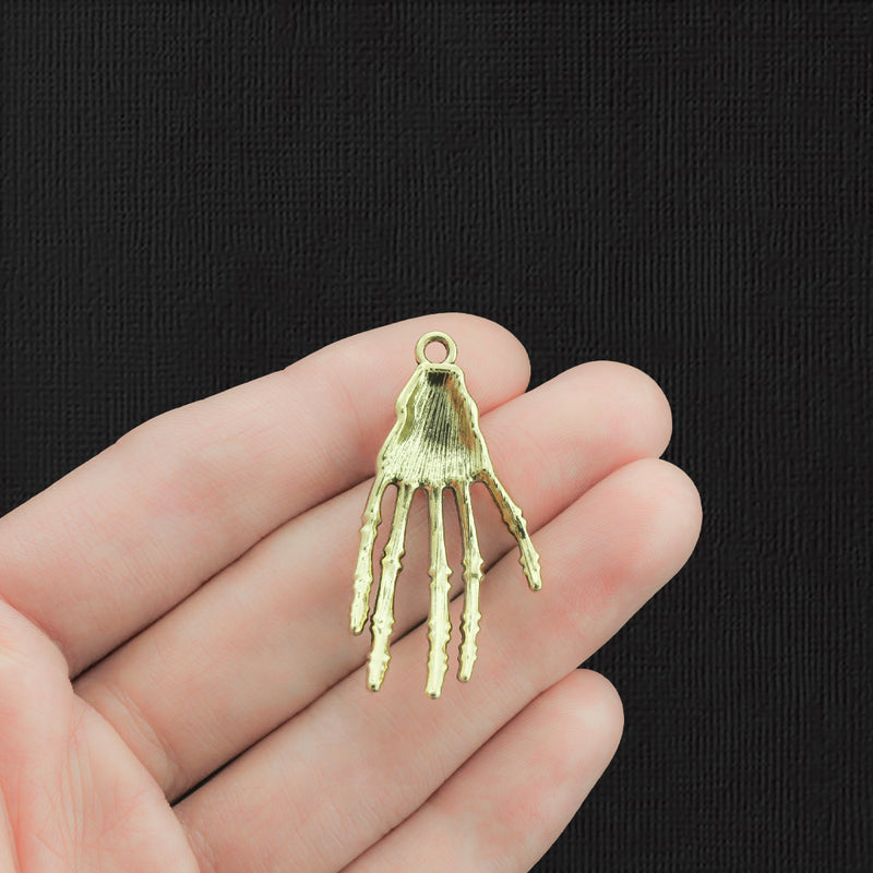 2 Skeleton Hand Antique Gold Tone Charms - GC356
