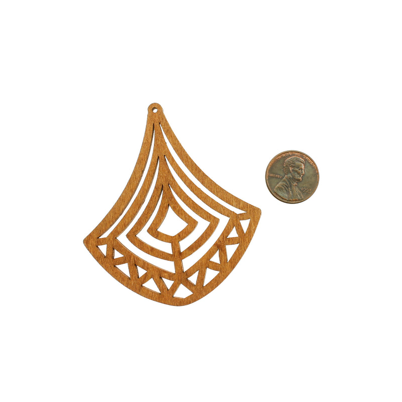 4 Geometric Drop Natural Wood Charms 2 Sided - WP345