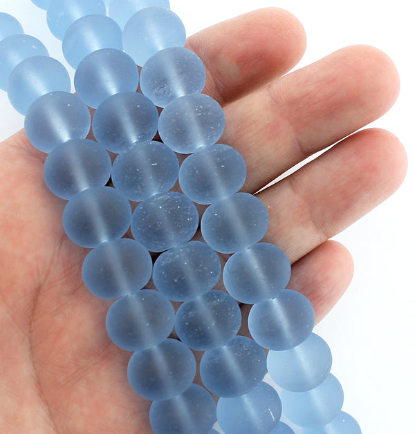 Perles en verre de mer de culture Rondelle 14 mm x 10 mm - Bleuet givré - 1 rang 18 perles - U079