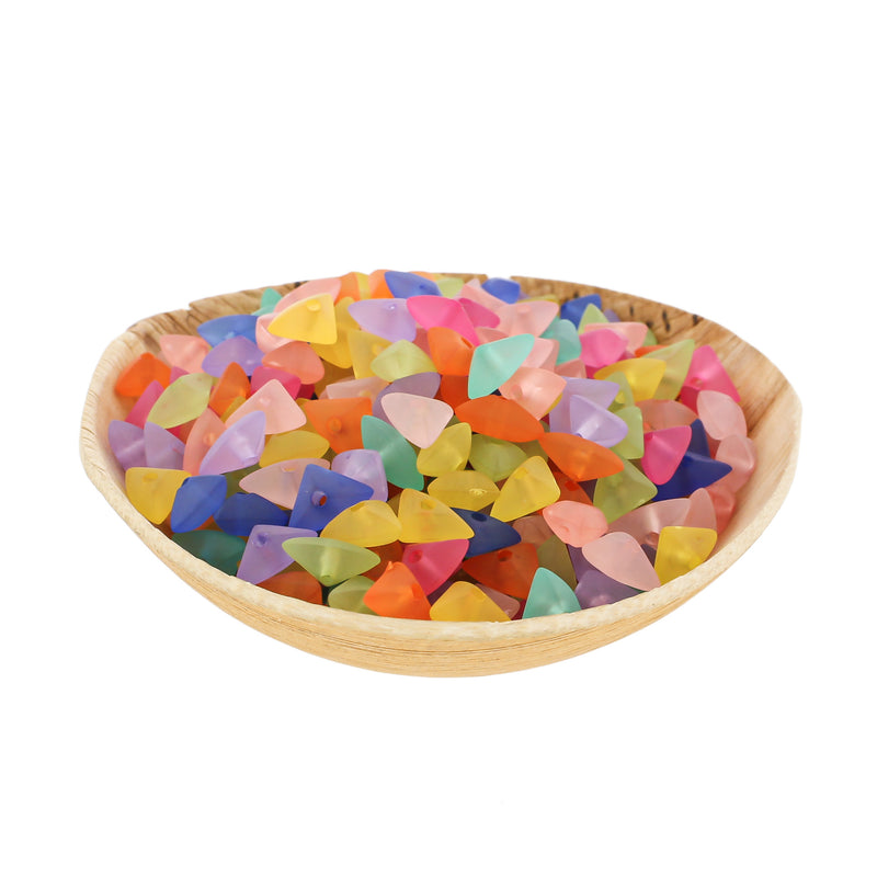 Triangle Acrylic Beads 11mm x 7mm - Frosted Rainbow - 200 Beads - BD1546