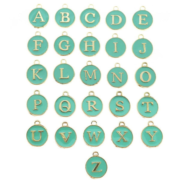 26 Alphabet Letter Gold Tone Enamel Charms - 1 Set - ALPHA3502