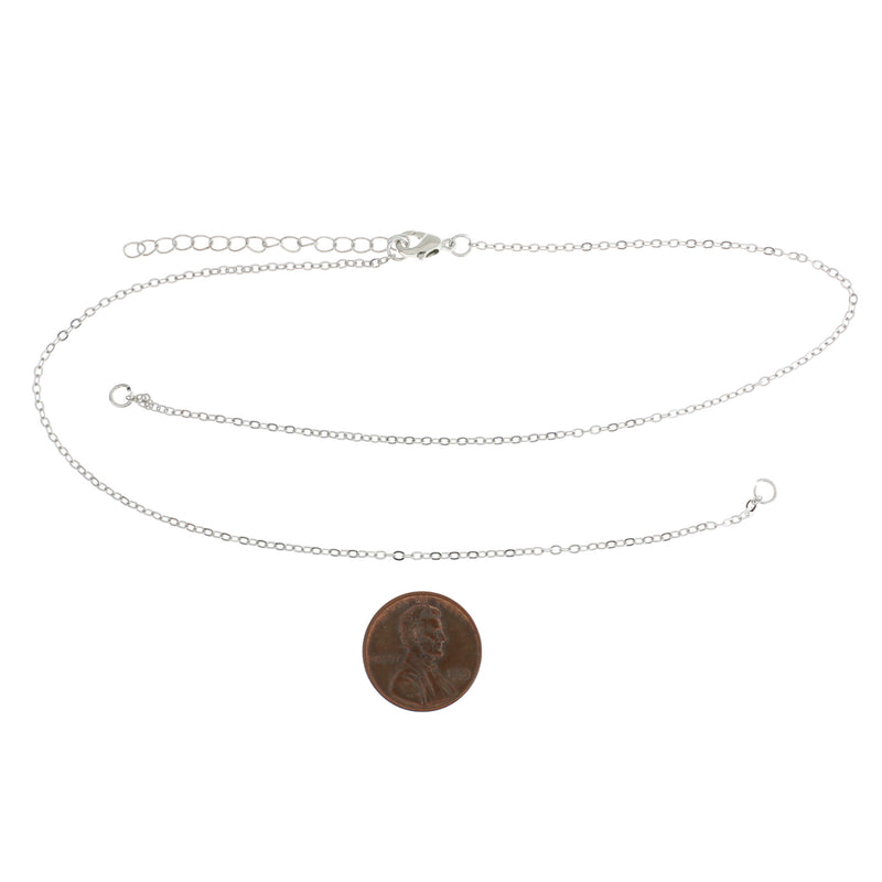 Silver Tone Cable Chain Connector Necklace 16" Plus Extender - 1.5mm - Choose Your Quantity!