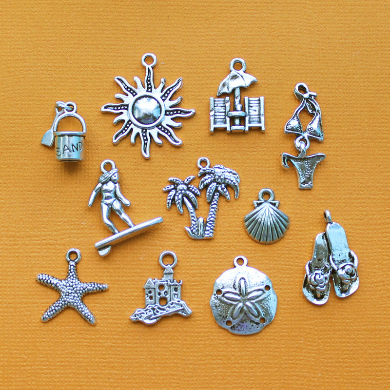 Beach Charm Collection Antique Silver Tone 11 Different Charms - COL004