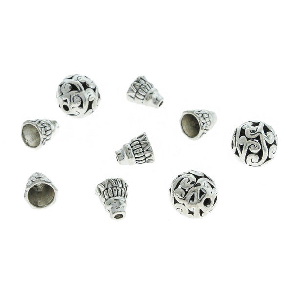 Perles de gourou argentées antiques 10 mm - 2 ensembles de 4 perles - SC1624