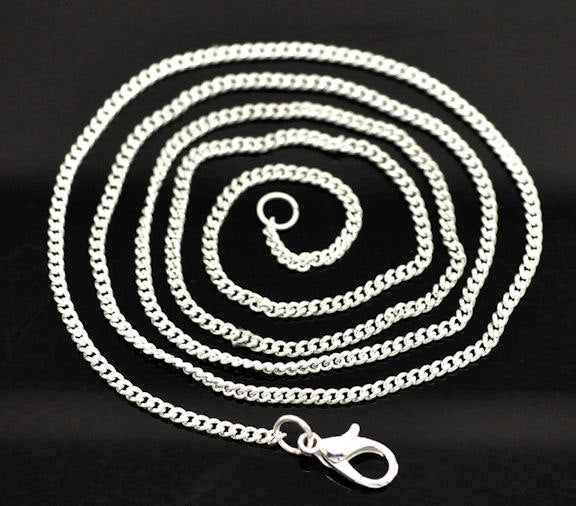 Silver Tone Curb Chain Necklaces 24" - 2mm - 6 Necklaces - N004