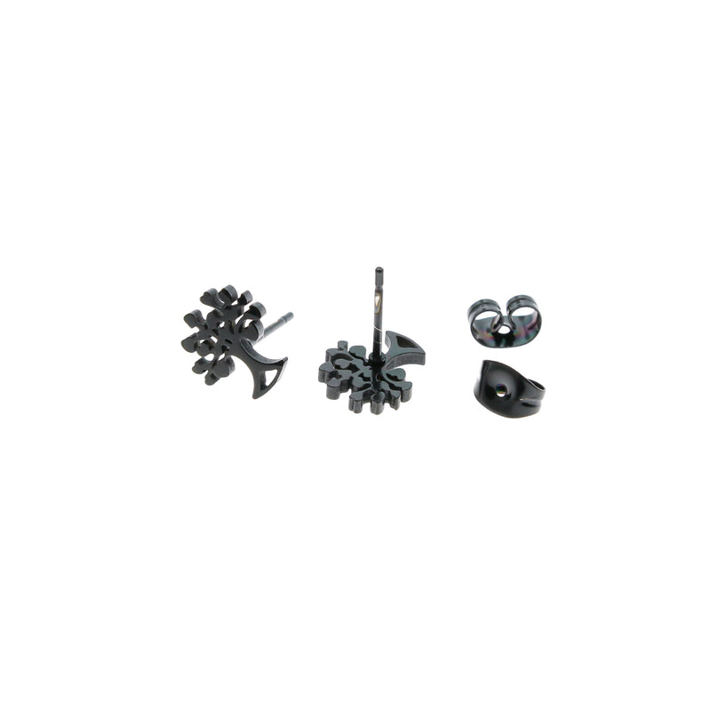 Gunmetal Black Stainless Steel Earrings - Tree Studs - 10mm x 9mm - 2 Pieces 1 Pair - ER031