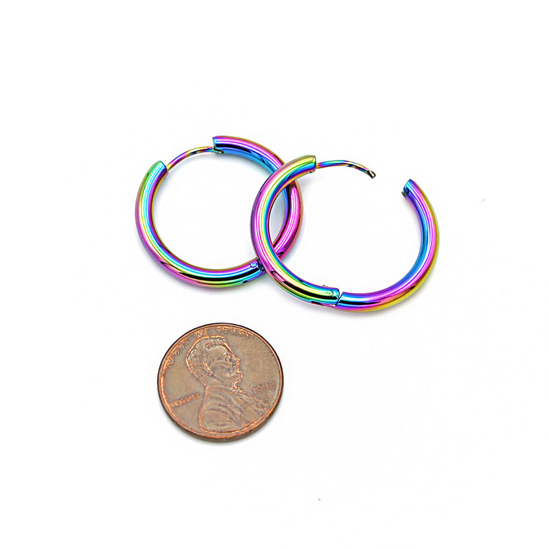 Stainless Steel Earrings - Rainbow Electroplated Hinged Clicker Segment Hoops 26mm - 2 Pieces 1 Pair - Z1633