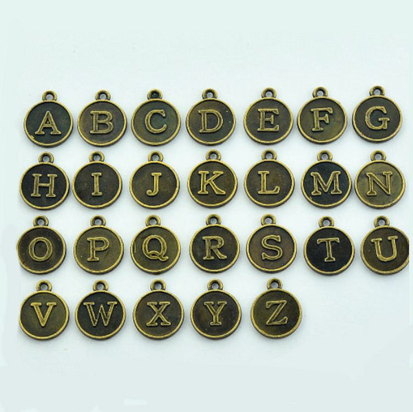 26 Alphabet Letter Bronze Tone Charms 2 Sided - 1 Set - ALPHA200