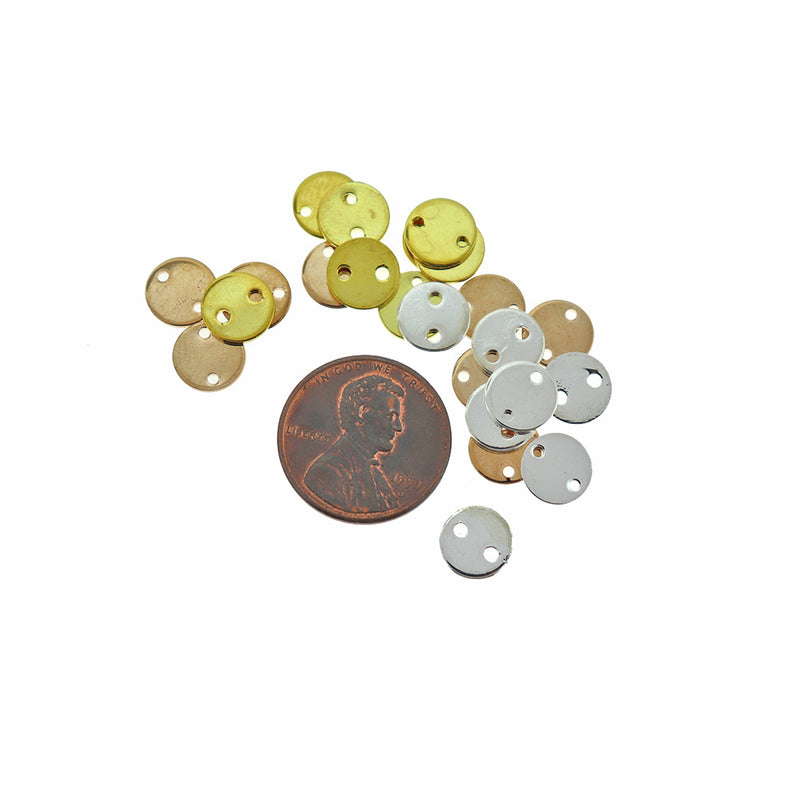 SALE Assorted Round Connector Stamping Blanks - Brass - 8mm - 6 Tags 2 of Each Tone - MT552