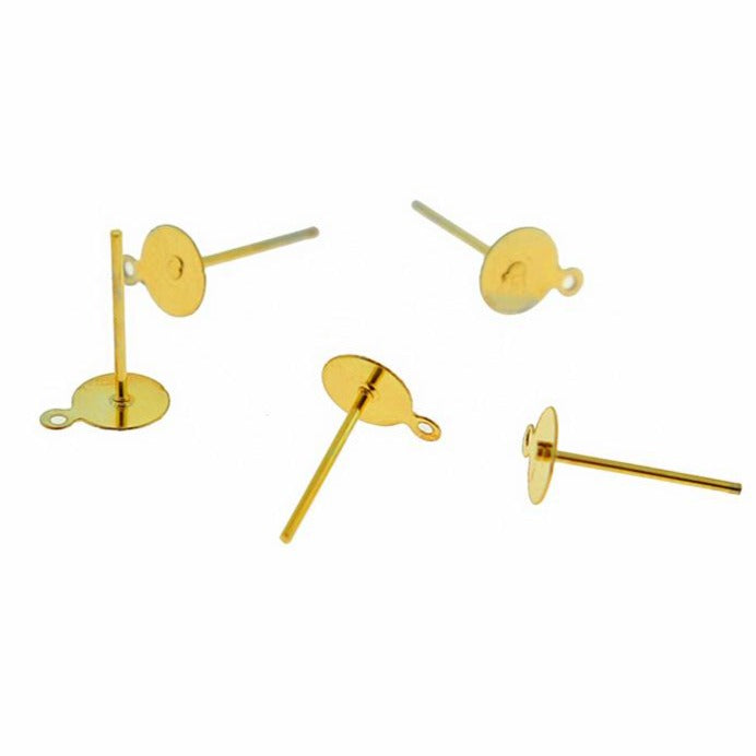 Gold Tone Earrings - Stud Bases with Loop - 12mm x 6mm - 100 Pieces 50 Pairs - FD912